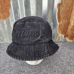Vintage Vibe- Unisex LA Lakers Black Washed Denim Bucket Hat
